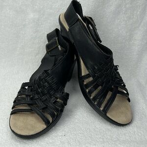 Easy Street, black leather, super soft frayed edges on straps with suede insole